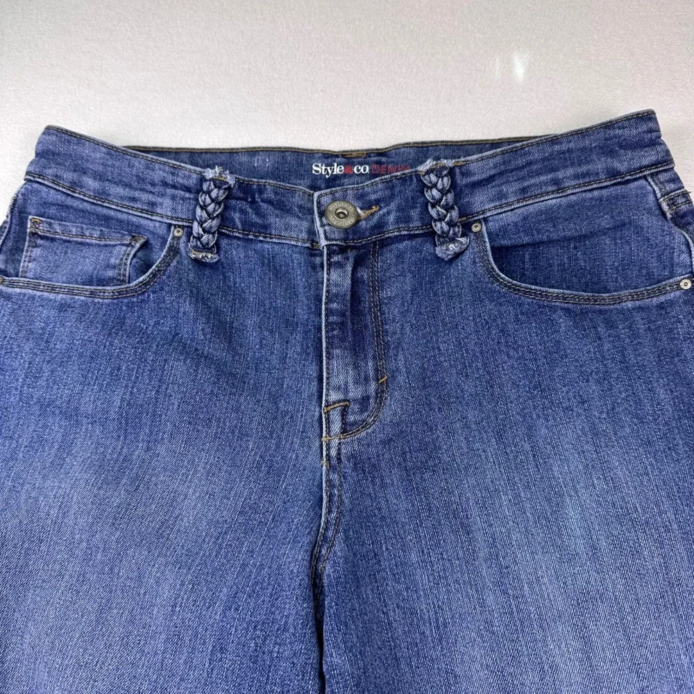 Style & Co Denim Womens‎ Ankle Jeans Blue Medium Wash Braided Belt Loops Size 6